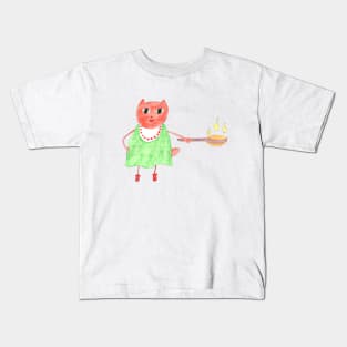 Cat chef with food Fashion trend painted in watercolor. Strong design. Kids T-Shirt